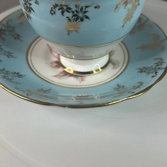 Antique Royal  Stafford Margaret Rose Blue Tea Cup and Saucer Bone China England - Picture 12 of 12